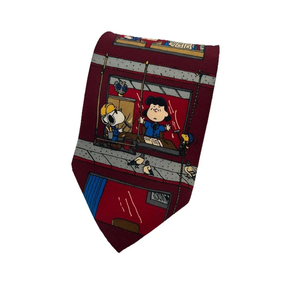 Peanuts Snoopy Charlie Brown Office Theme Tie‎ 100% Silk 57.75